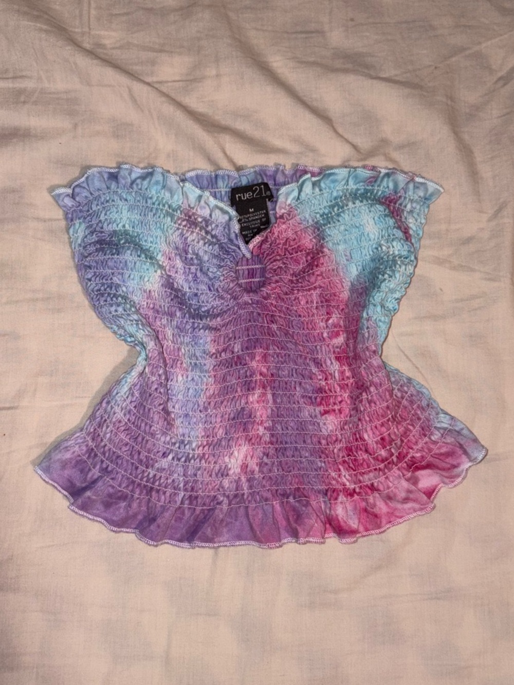 Rue21 Pastel Tie-Dye Smocked Tube Top in Pink & Purple & Blue